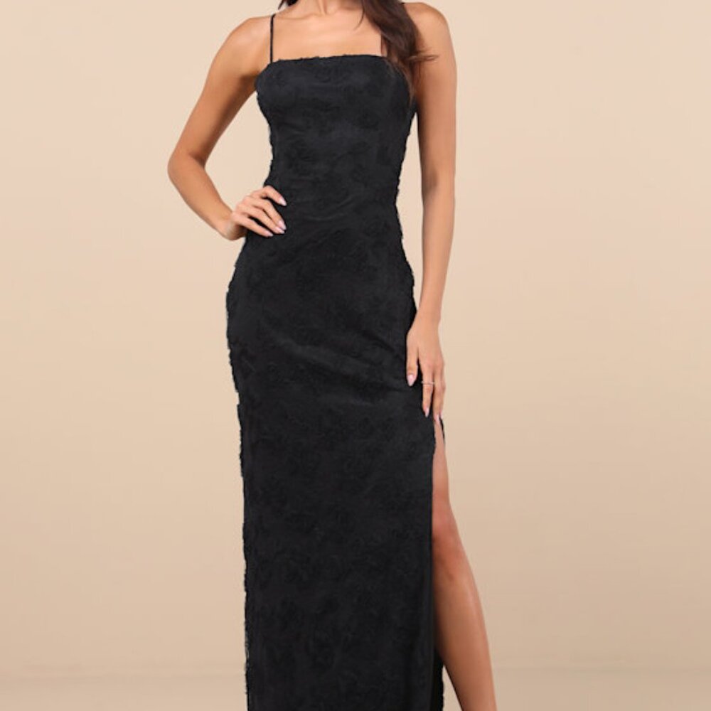 Lulus Joni Black 3d Applique Lace Maxi Dress - Size S